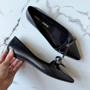 Melissa x Jason Wu Bow Pointed Toe Jelly Flats in Black Size 38